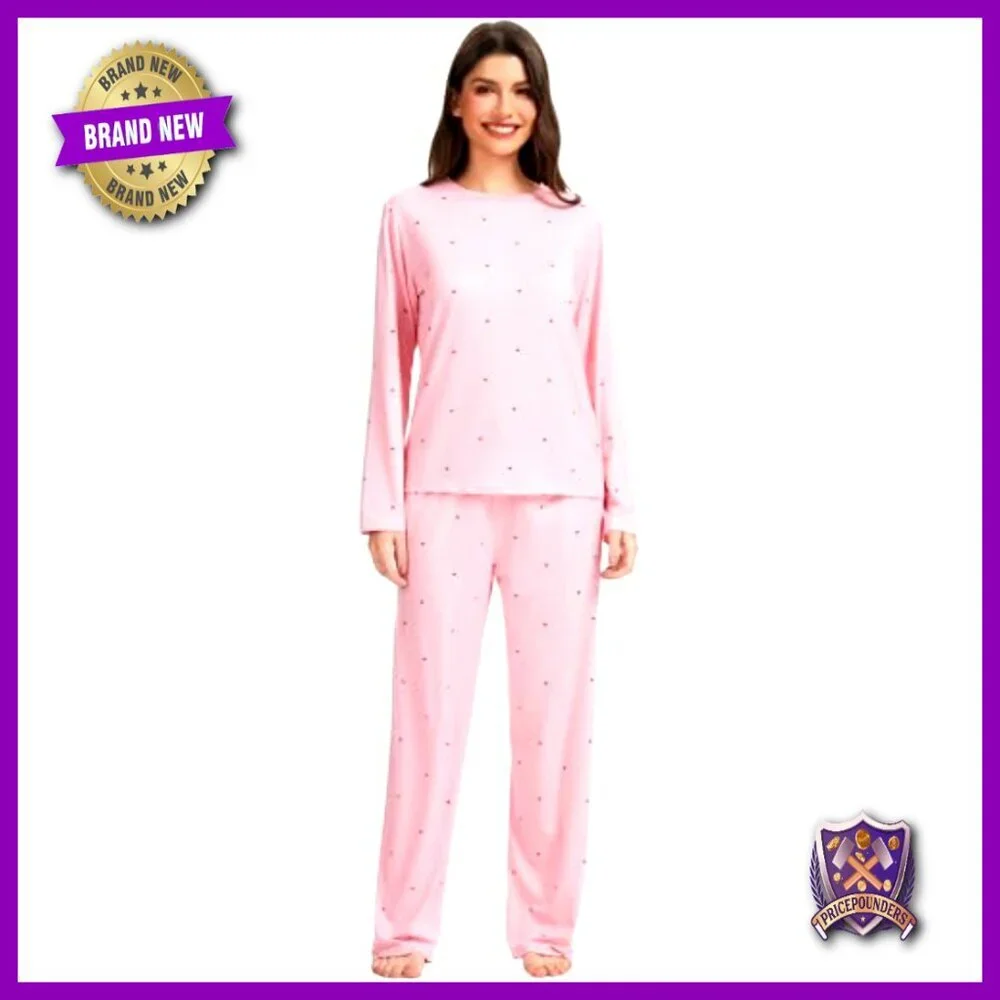 Soft Polyester Pajama Set with Pockets, Long Sleeve, Size Medium